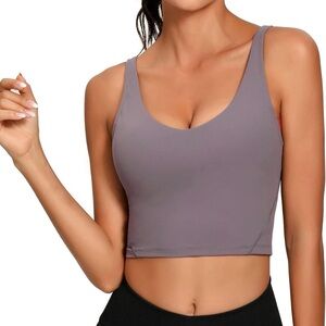 Lemedy Sports Bra Longline Crop Tank Top Lavender Grey Size Small
